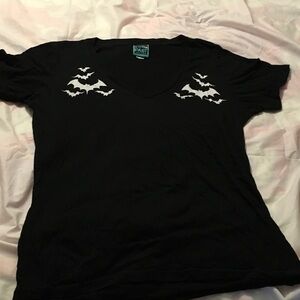 Too Fast Black V-Neck Tee with White Bat Motif